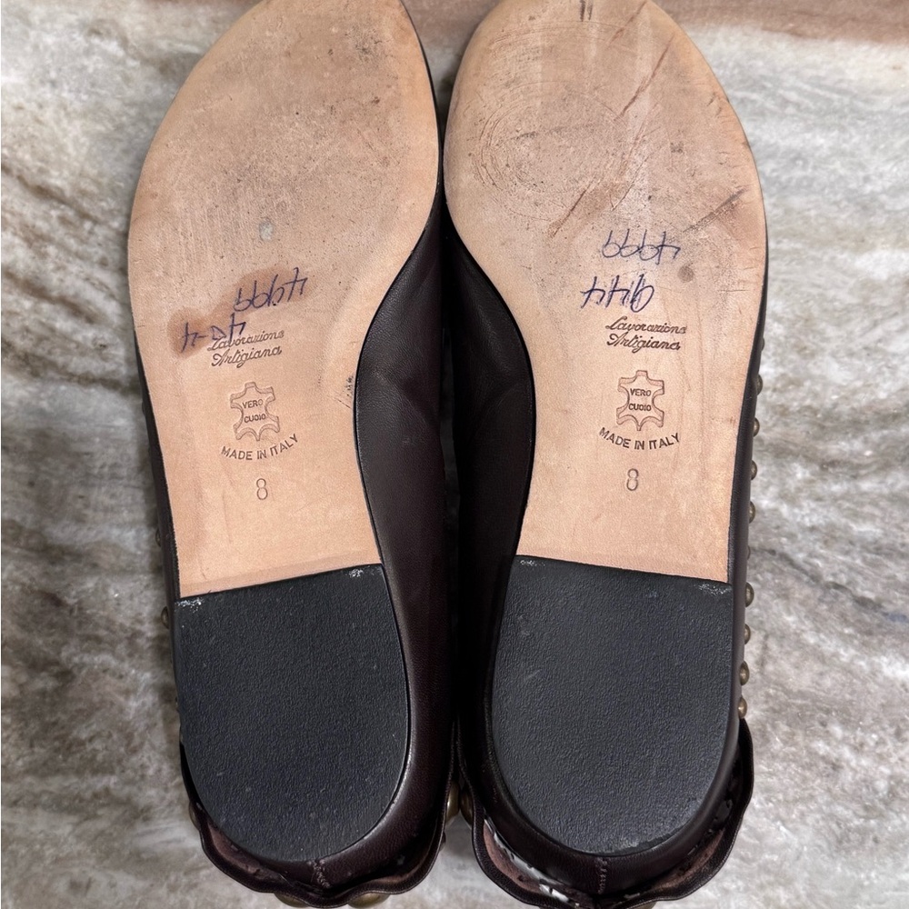 Tibi New York "Hedy" Studded Leather Ballet Flats - Brown - Size 8 - Picture 8 of 9
